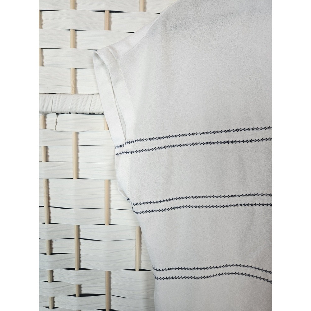 Namu Womens Large White Blouse Blue Stripes Preppy Work Career - Picture 3 of 9